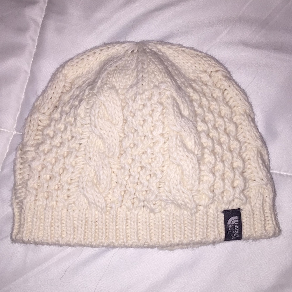 Cream Knit North Face Hat